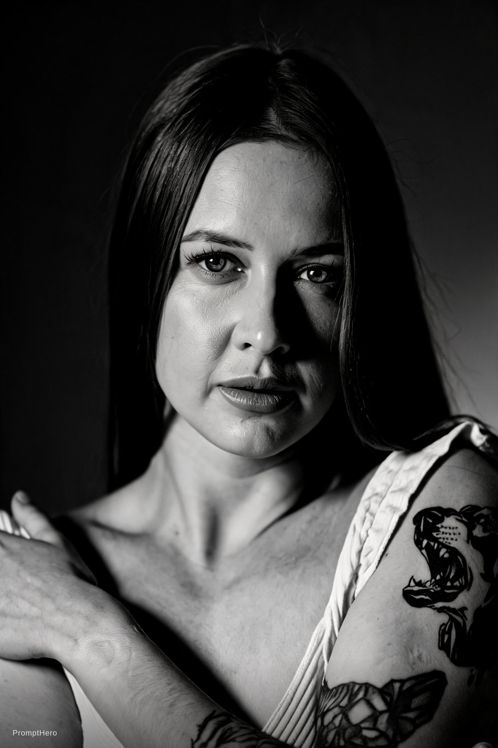 AI generated: High-definition black and white portrait of a beautiful woman (grom photo). Minimalist beauty photog...