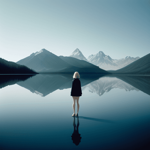 AI generated: a woman standing in front of a lake, in the style of illusory images, angura kei, mamiya 7 ii, lumin...