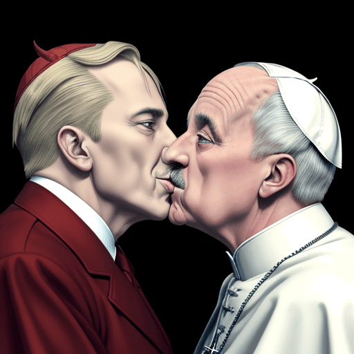AI generated: satan gay kissing hittler and pope in realistic style
