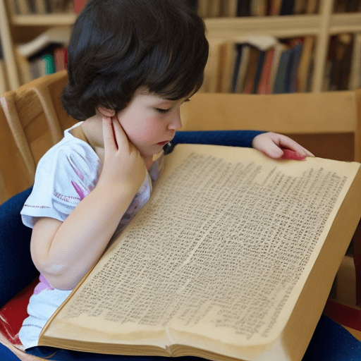AI generated: a child reading a book with a large cake drawn on it