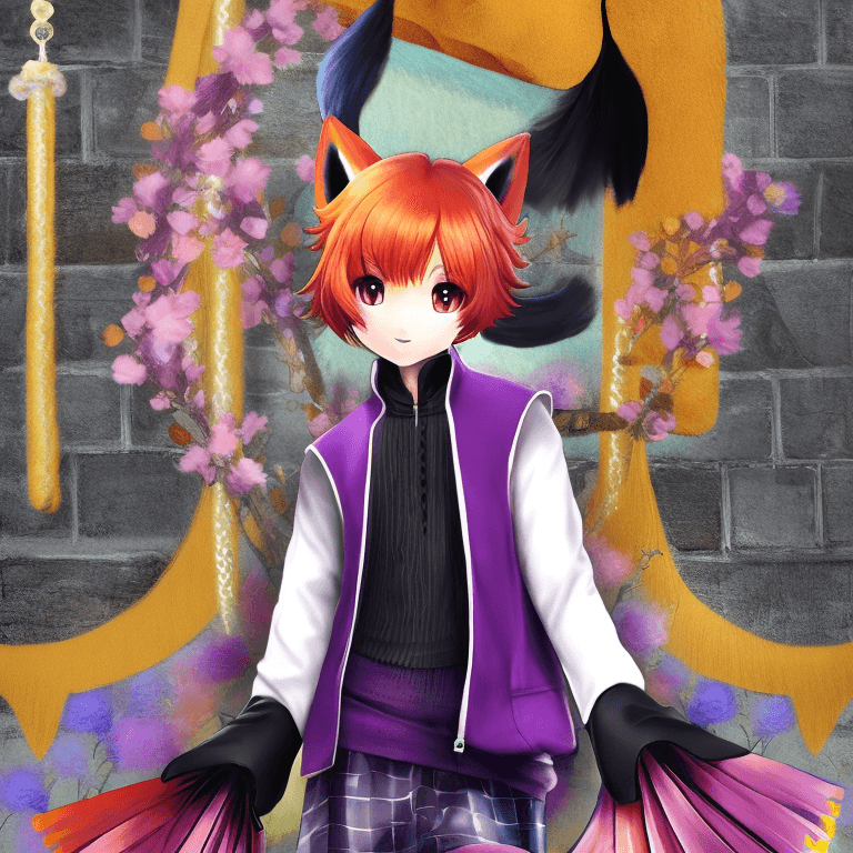 AI generated: masterpiece, best quality, 1boy, cute face, male focus, orange hair, pink coat, fox ears, black hair...