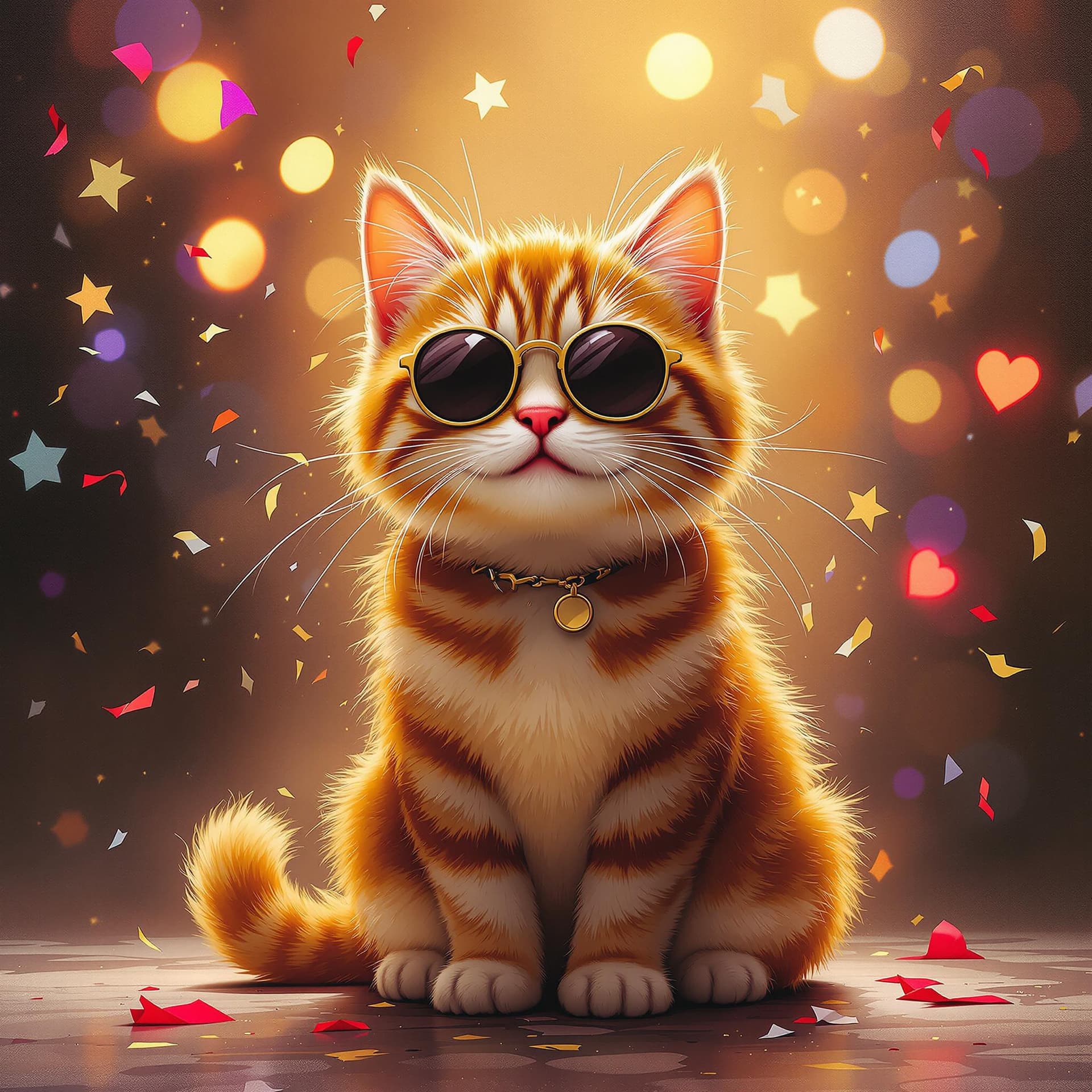 AI generated: happy cat wear hip hop style digital art oil painting style celebration background octane render com...