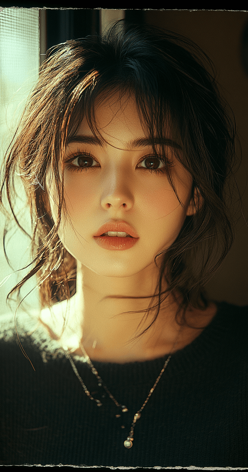 AI generated: Japanese girl, 18-21 years old, brown hair, high-quality photo portrait, gritty, shot on a Polaroid ...
