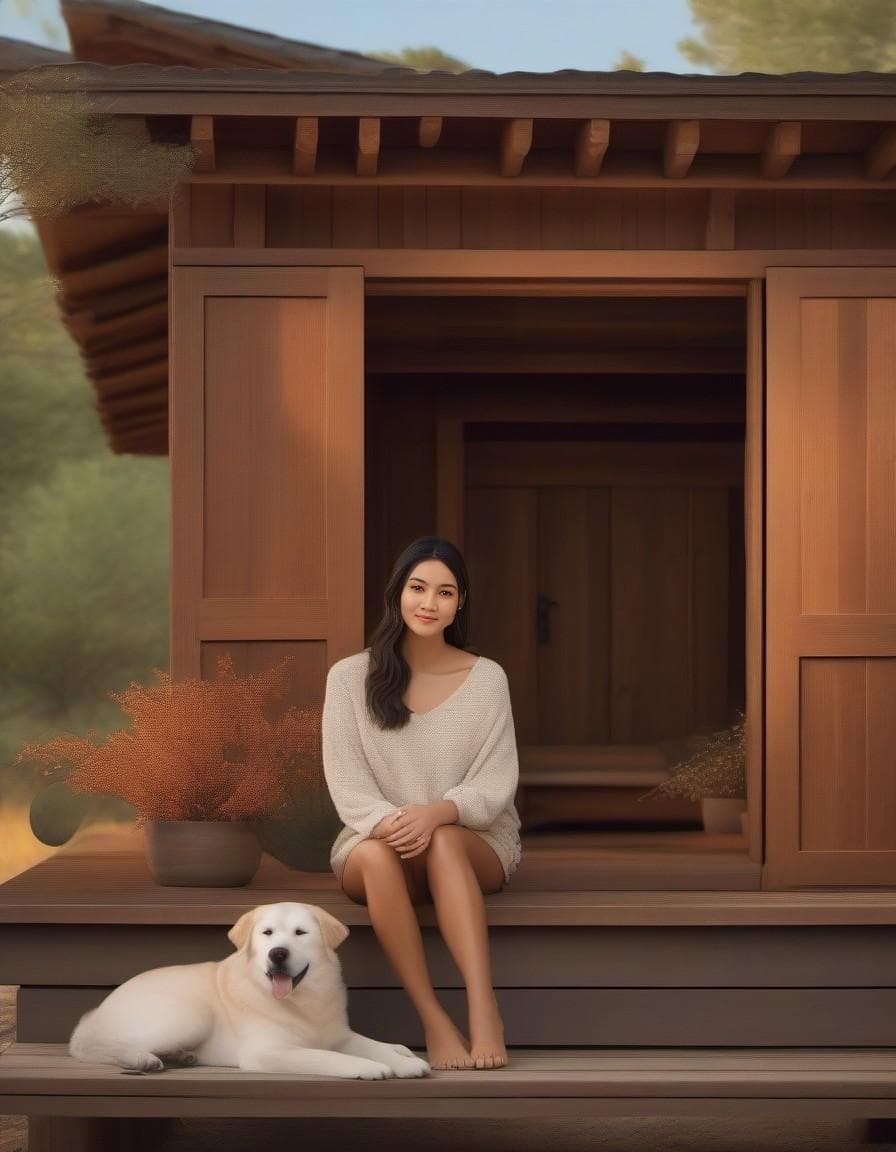 AI generated: 16:9 aspect ratio, A rustic design with cozy, country-style architecture, earthy colors on exterior ...
