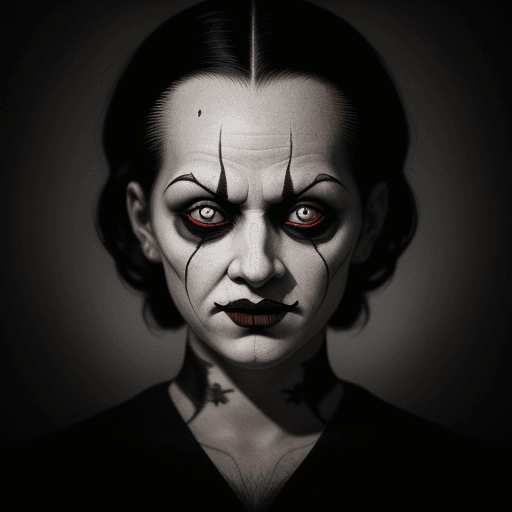 AI generated: Portrait of an evil pierrot, horror, grim, chiaroscuro, extremely detailed, extremely intricate, pho...
