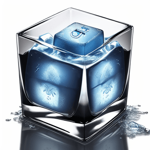 AI generated: two blue ice cube with melt golden letters G and P inside