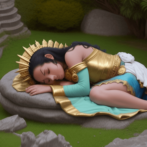 AI generated: princesa azteca hermosa durmiendo de espalda recostada sobre rocas