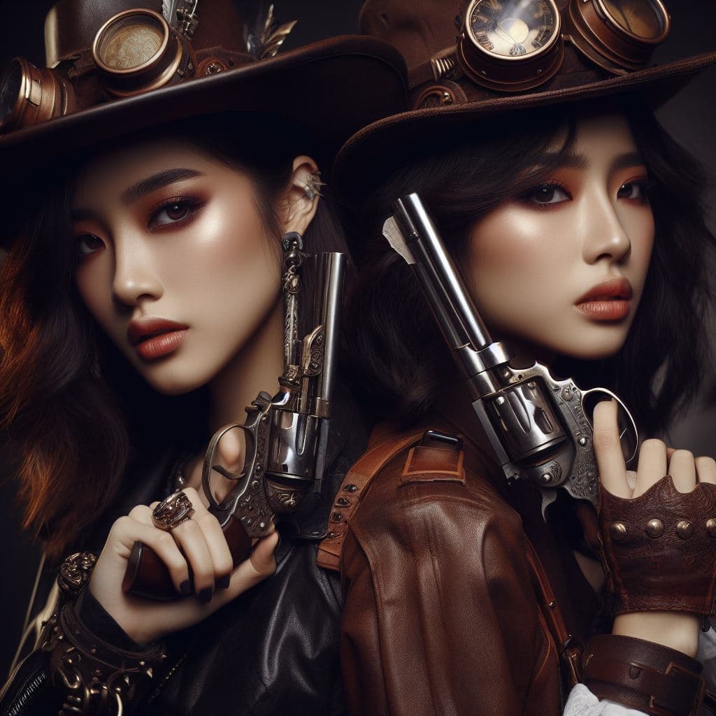 AI generated: steampunk wild west cowboy ,shiny,ultrarealistic, beautiful,