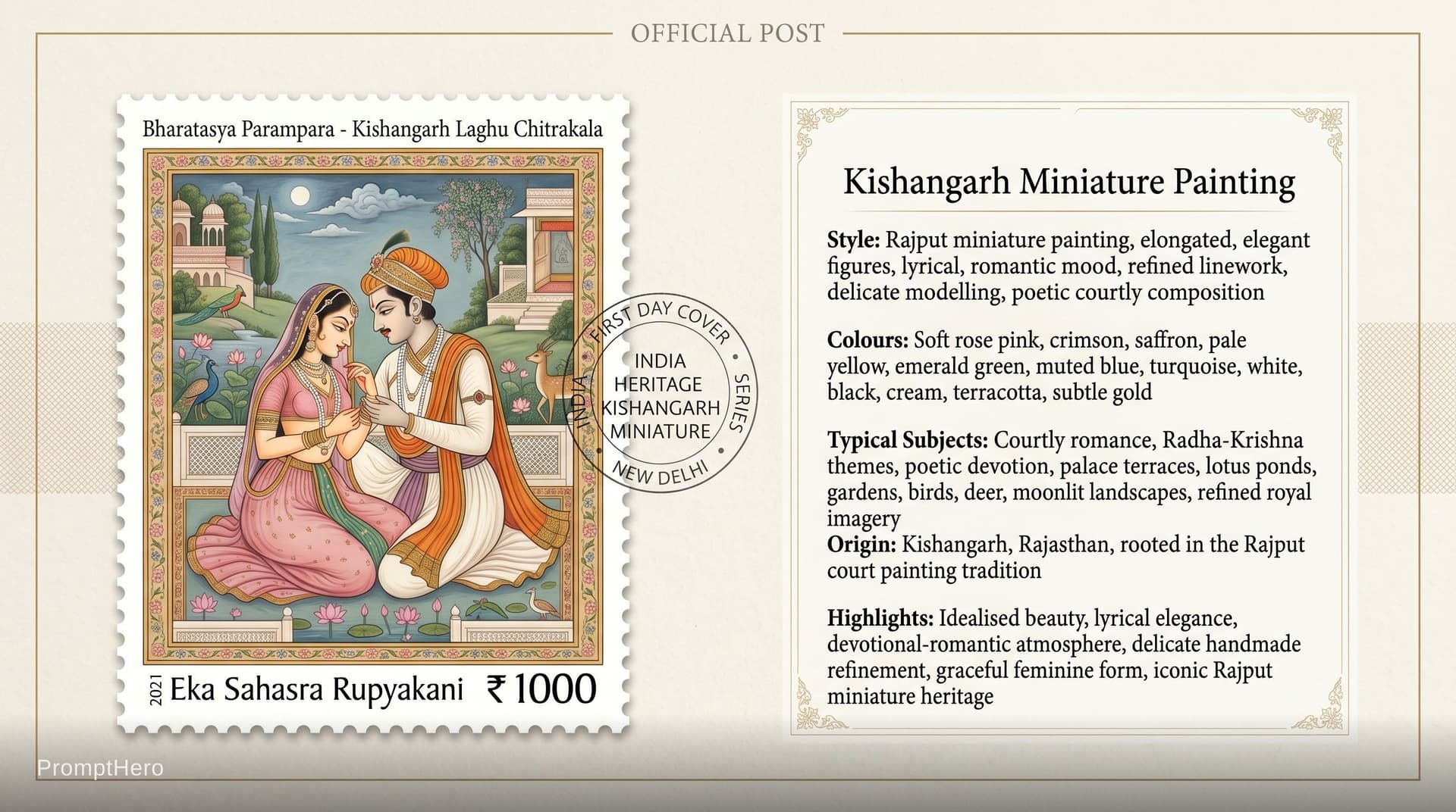 AI generated: Create a 16:9, 4K premium commemorative First Day Cover envelope inspired by India Post heritage des...