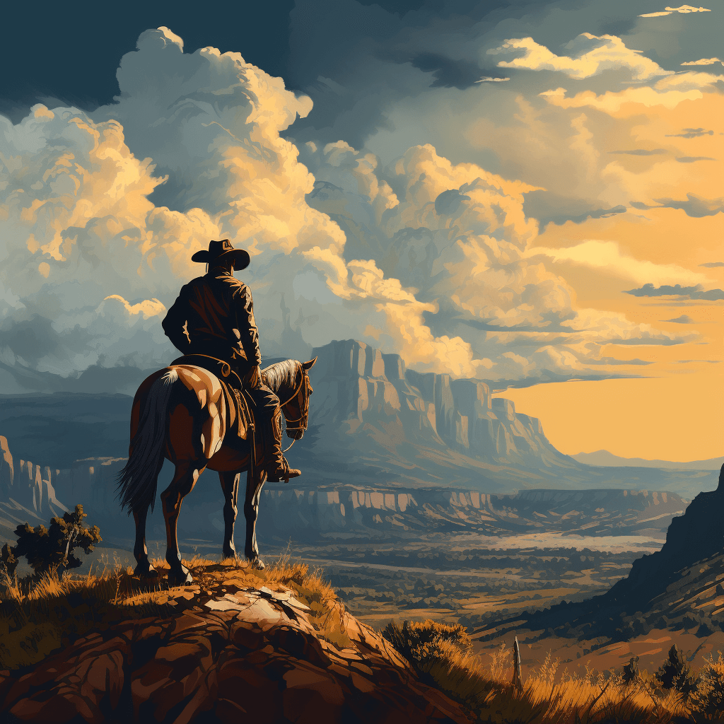 AI generated: Western hills and a cowboy