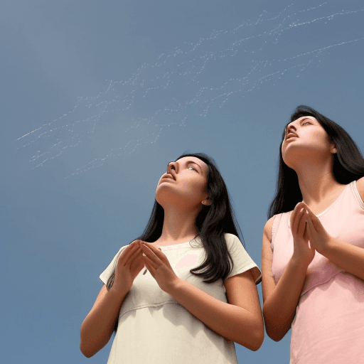 AI generated: take a picture of 3 adult sisters one a black hair, two blonde and  the other brunette, looking up t...