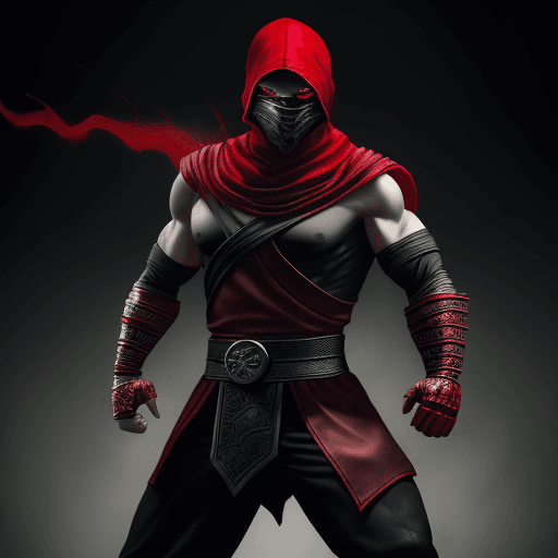AI generated: Mortal Kombat character Ermac,Fighter Stand Pose ,fullbody Wearing a Red and black tunic made from c...