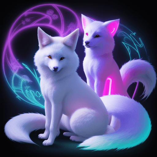 AI generated: kitsune made of neon lights
