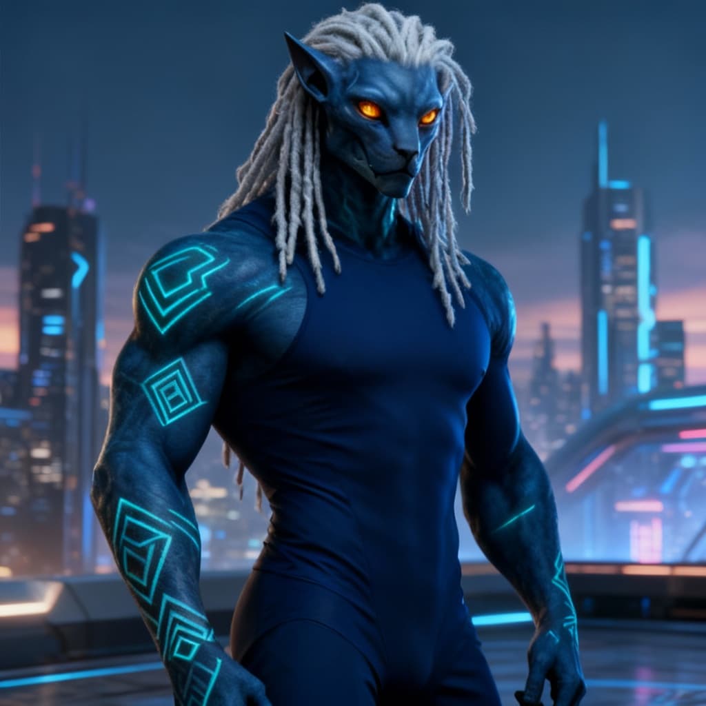 AI generated: Blend species of feline to create a new anthropomorphic species from this original with no tail. Alt...