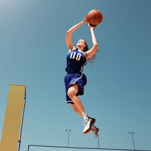 AI generated: Woman dunking a basketball 3 feet up in the air