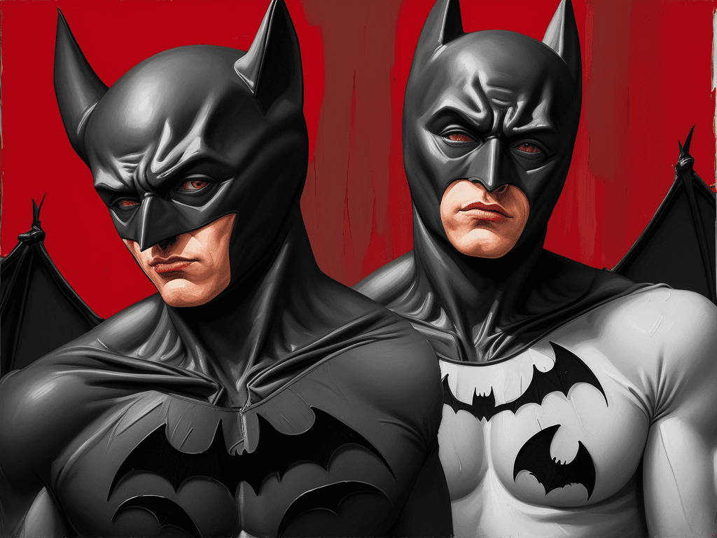 AI generated: the bat man, impasto technique, oil painting, contemporary era, primarily monochromatic with accents...