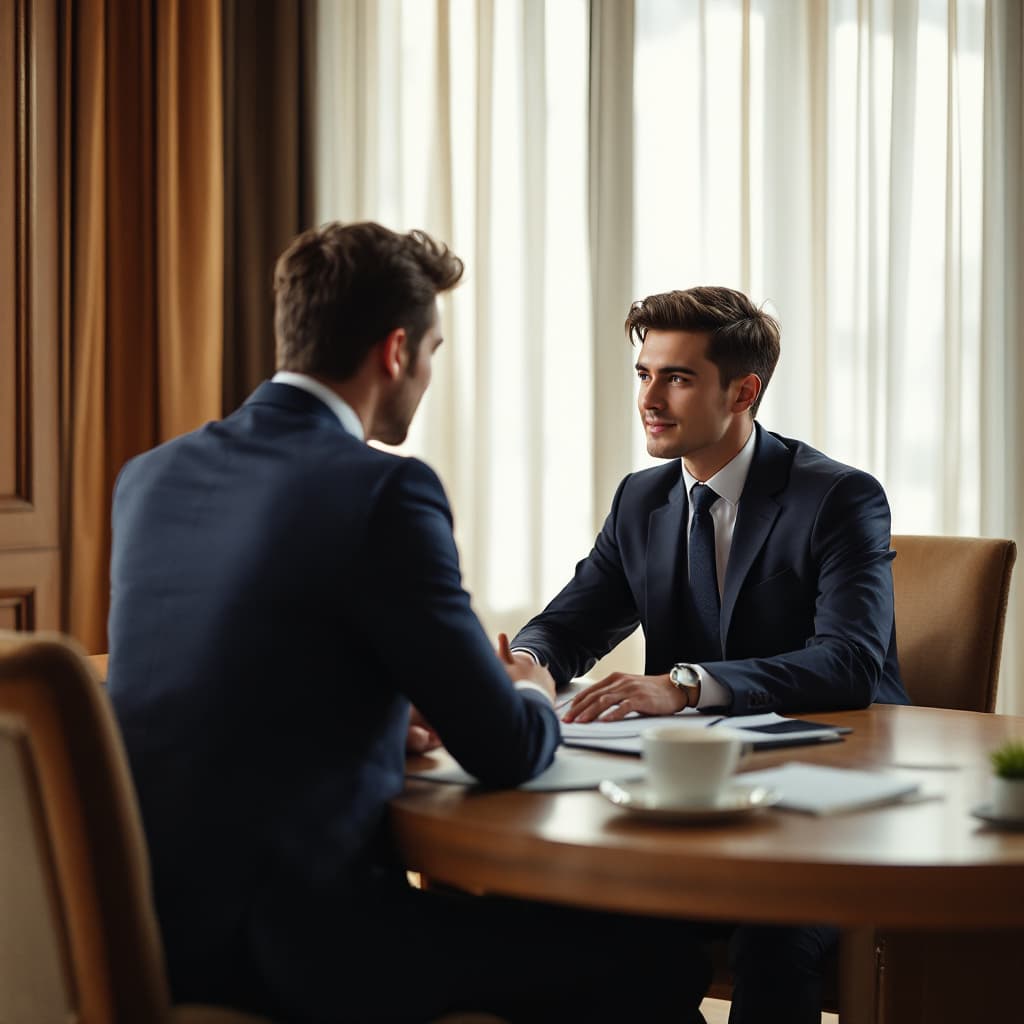 AI generated: a boss wear suite and luxury look and an boy employee who looks bright and get a lot of degrees. The...