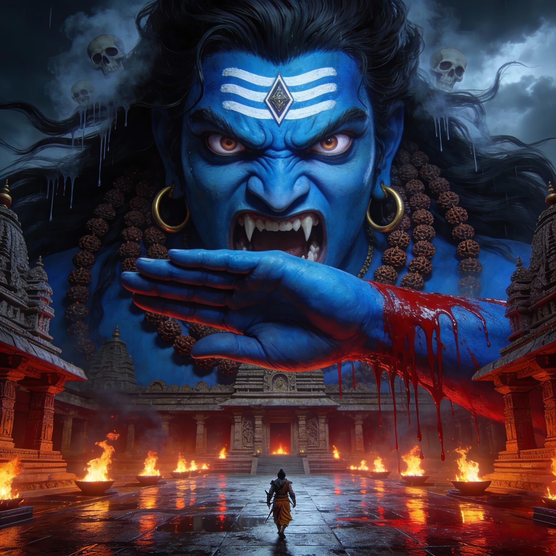 AI generated: "A highly dramatic and epic cinematic digital artwork of a colossal, enormous face of Lord Shiva in ...