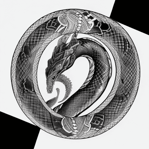 AI generated: uroboro, snake, black and white engraving, ouroboros, vintage, ink, white background, simple, viking...