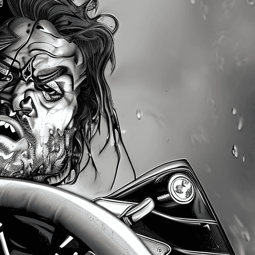 AI generated: Jason Momoa as the character LOBO from DC Comics riding a Harley Davidson-type space bike black and ...