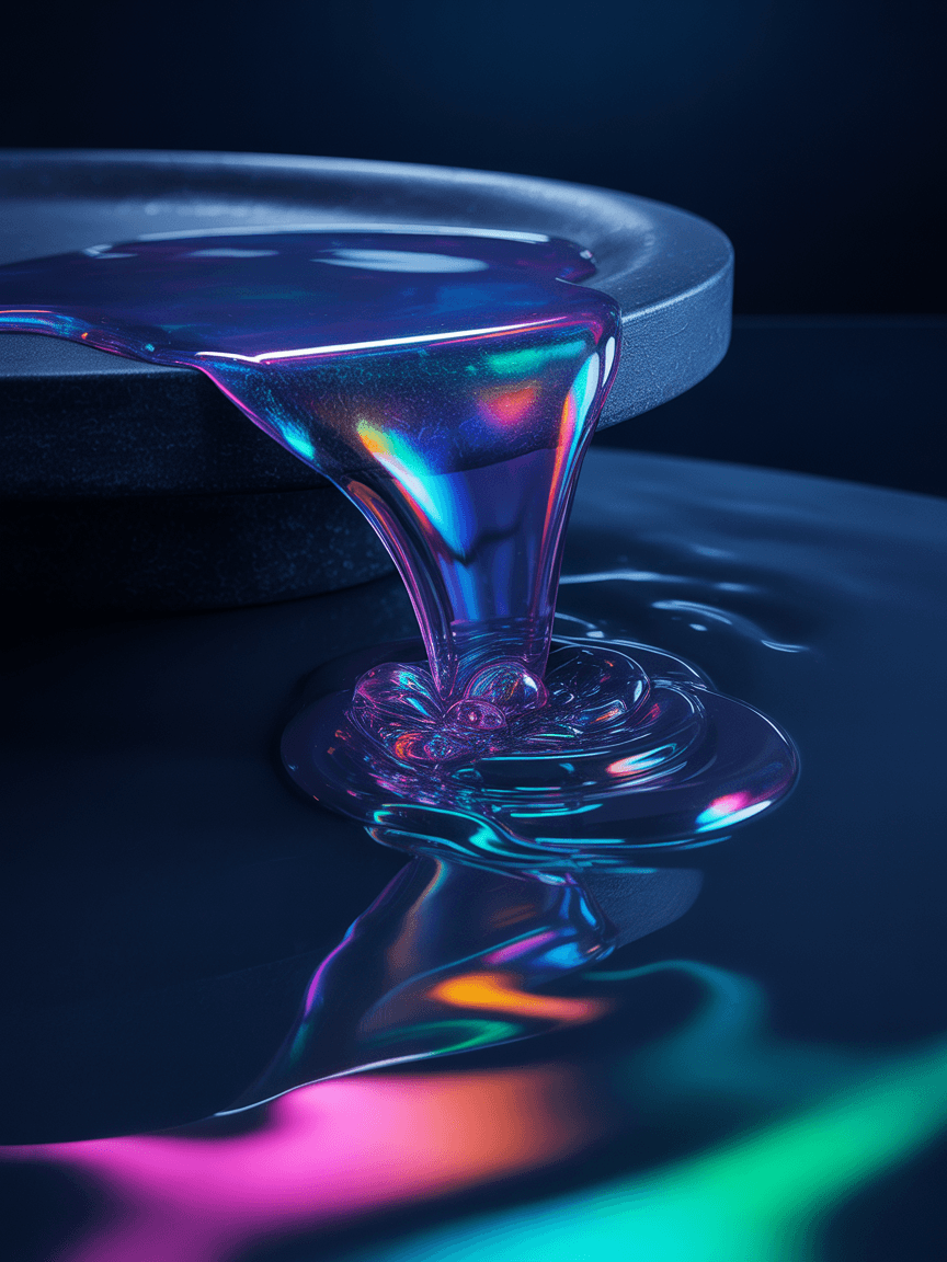 AI generated: detailshot, colourful liquid flow, plain, glossy, holographic 
