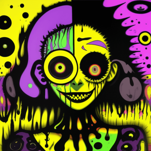 AI generated: Surrealistic painting of acid trip in the mind of schizophrenic patient. In the style of abstract ex...