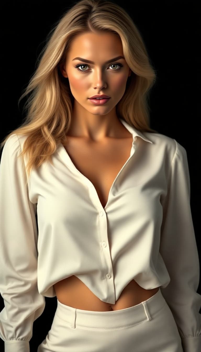 AI generated: "Professional portrait photography, earth tones, soft contrast, soft saturation.  Features a stylish...