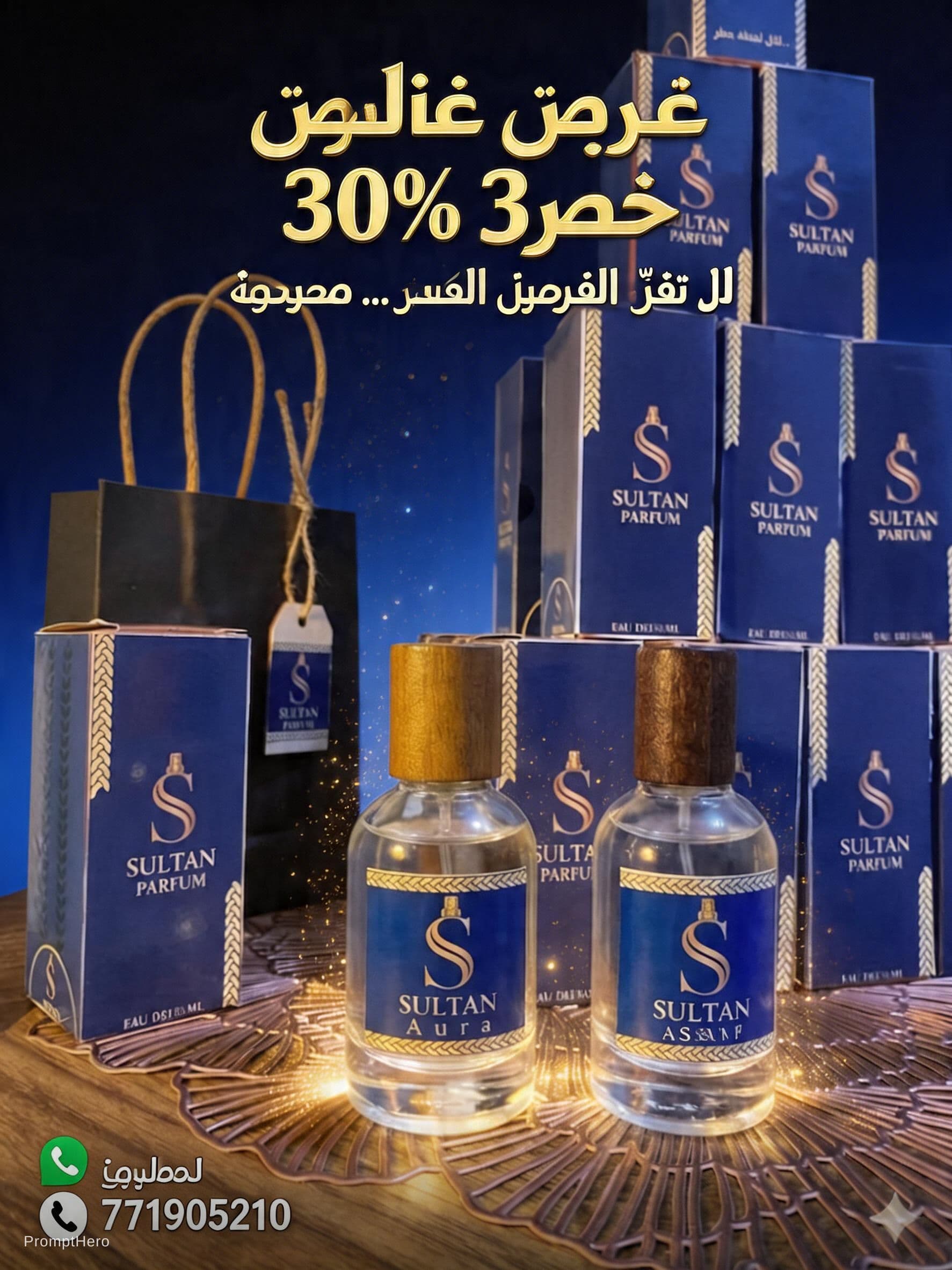 AI generated: Create a powerful, high-impact advertising graphic for a luxury perfume brand "SULTAN PARFUM" using ...