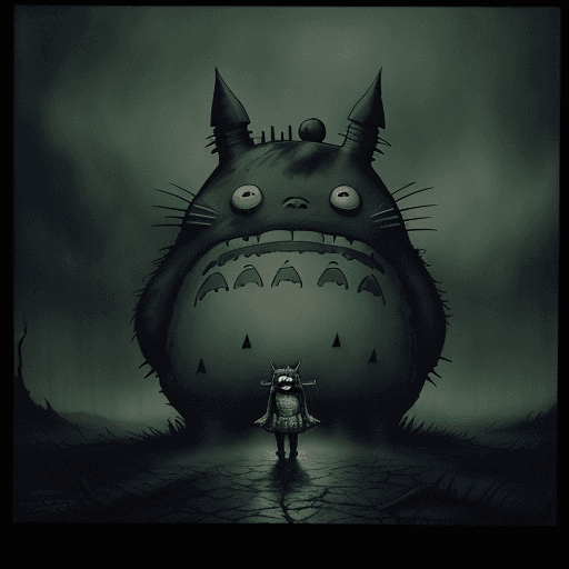 AI generated: totoro , 80s dark fantasy, dark fantasy, dark fantasy aesthetic, 80s fantasy film inspired, 80s fant...