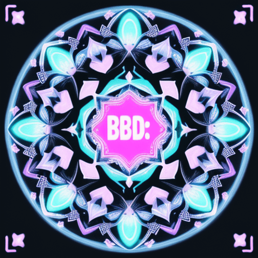 AI generated: seamless mandala pattern with "BBD" text in center and some neon effect