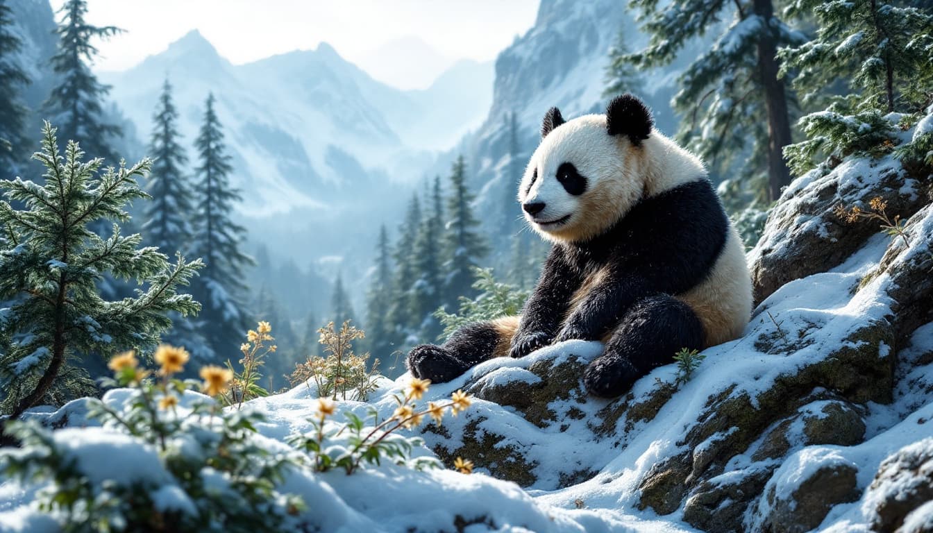AI generated: panda in snow mountain