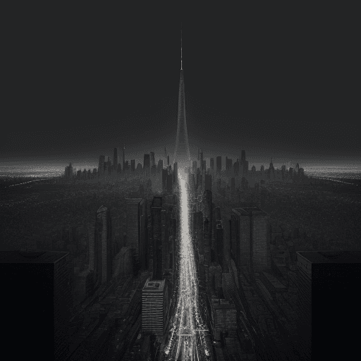 AI generated: create a captivating illustration in the style of mori artwork. Feature a lone (cityscape:1.3) tower...