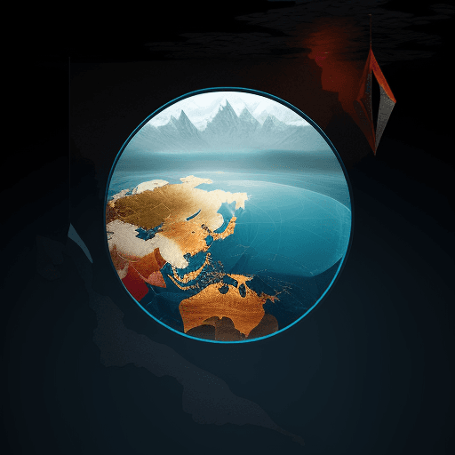 AI generated: Design a cinematic and eye catching scene featuring and contains a floating geographical elements an...