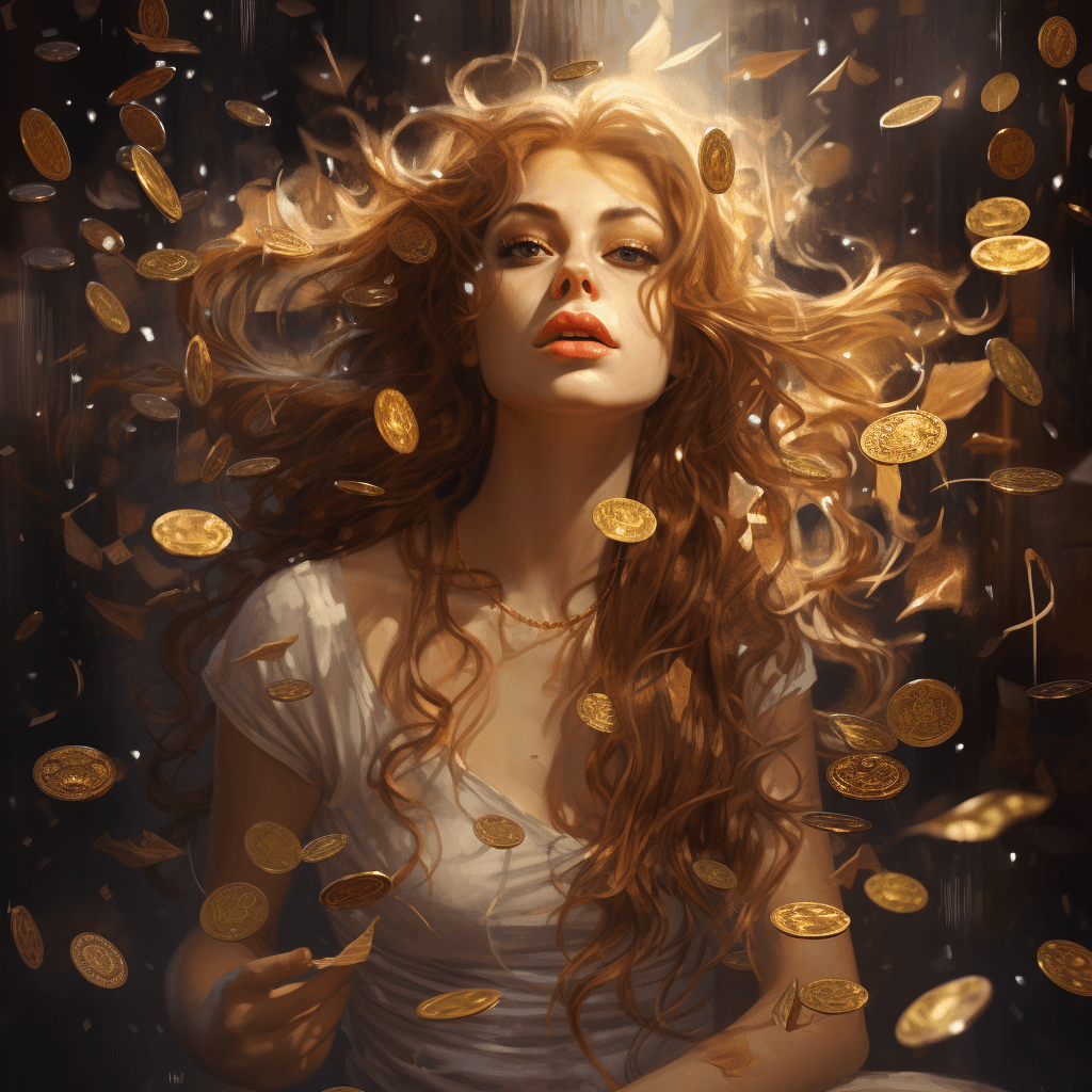 AI generated: portrait of a girl ethereal money rain, by VVinchi