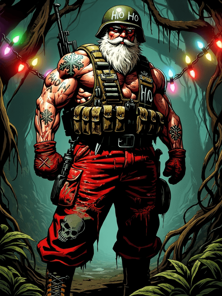 AI generated: Dark, gritty illustration in a hand-drawn comic style, heavily textured and worn, capturing a rugged...