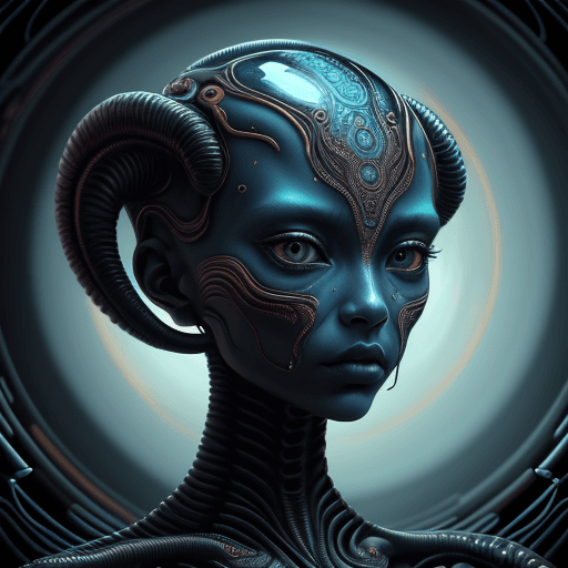 AI generated: alien art and illustration, in the style of balanced symmetry, detailed facial features, meticulous ...