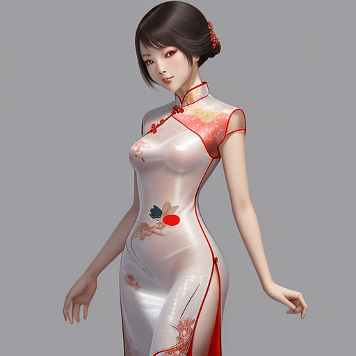 AI generated: A generous and beautiful Chinese girl wearing a cheongsam made of transparent material with no ornam...
