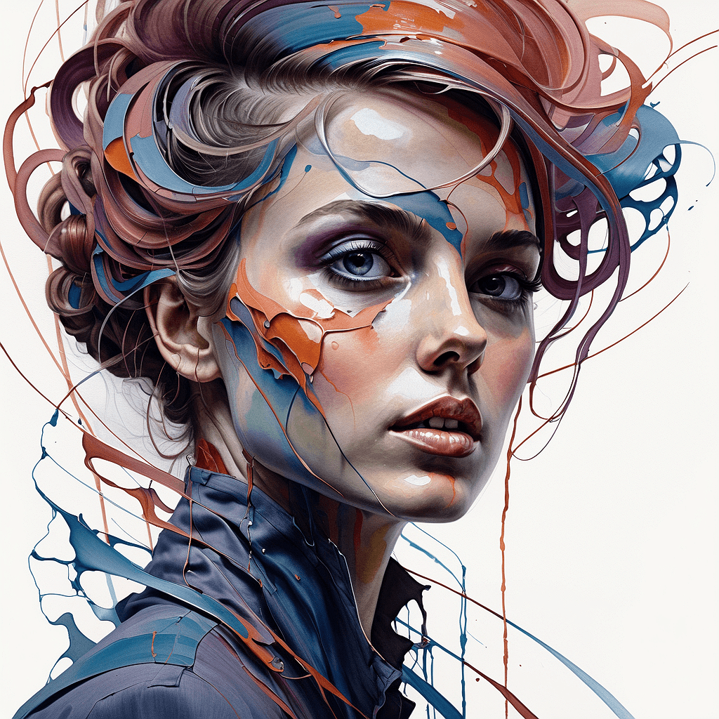 AI generated: An abstract expressionist painting of young woman energetic brushwork, bold colors, abstract forms, ...