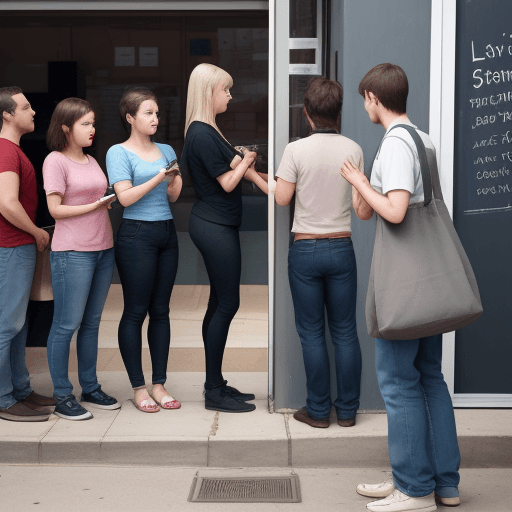 AI generated: unhappy customers in a line 