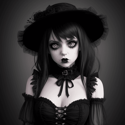 AI generated: Gothic girl, cute, in the style of Gothic fashion, expressive facial expressions, shot on a Sony a7I...