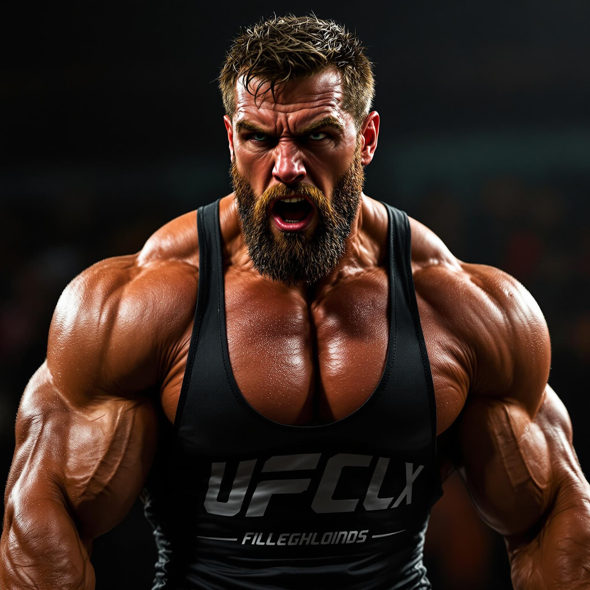 AI generated: Muscular man in wrestling singlet.