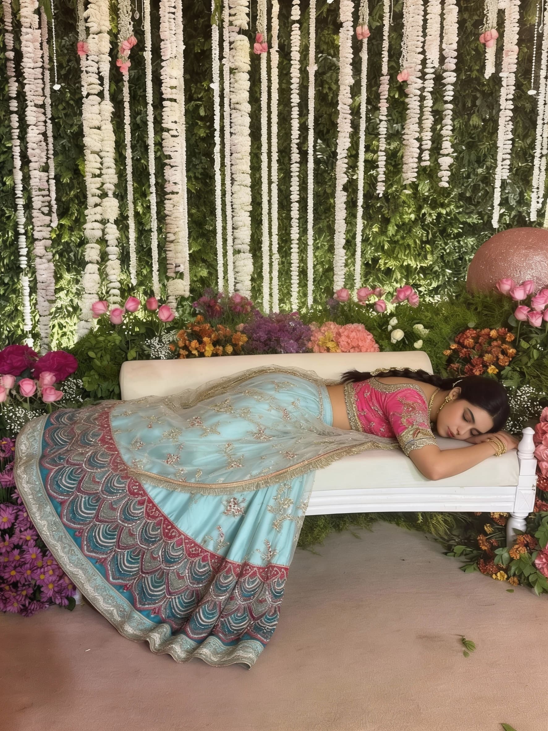 AI generated: This girl is sleeping lying face down on bed 