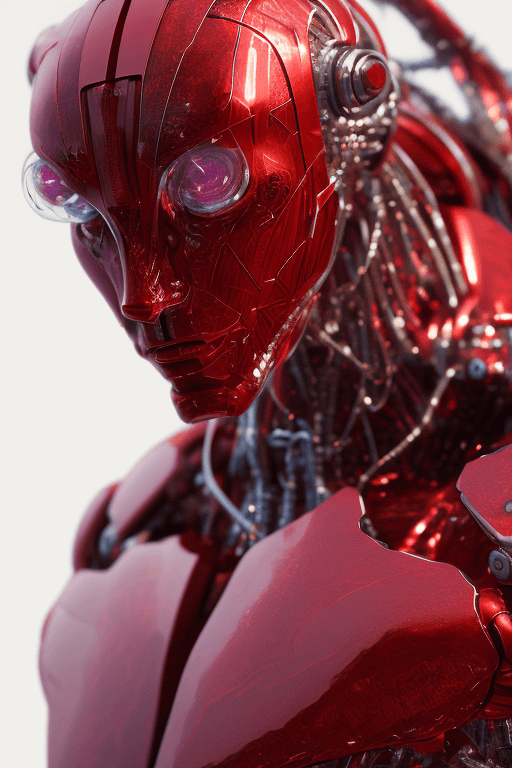 AI generated: transparent ruby red humanoid tiger cyborg, beautiful organic biotech cyborg soft light , masterpiec...