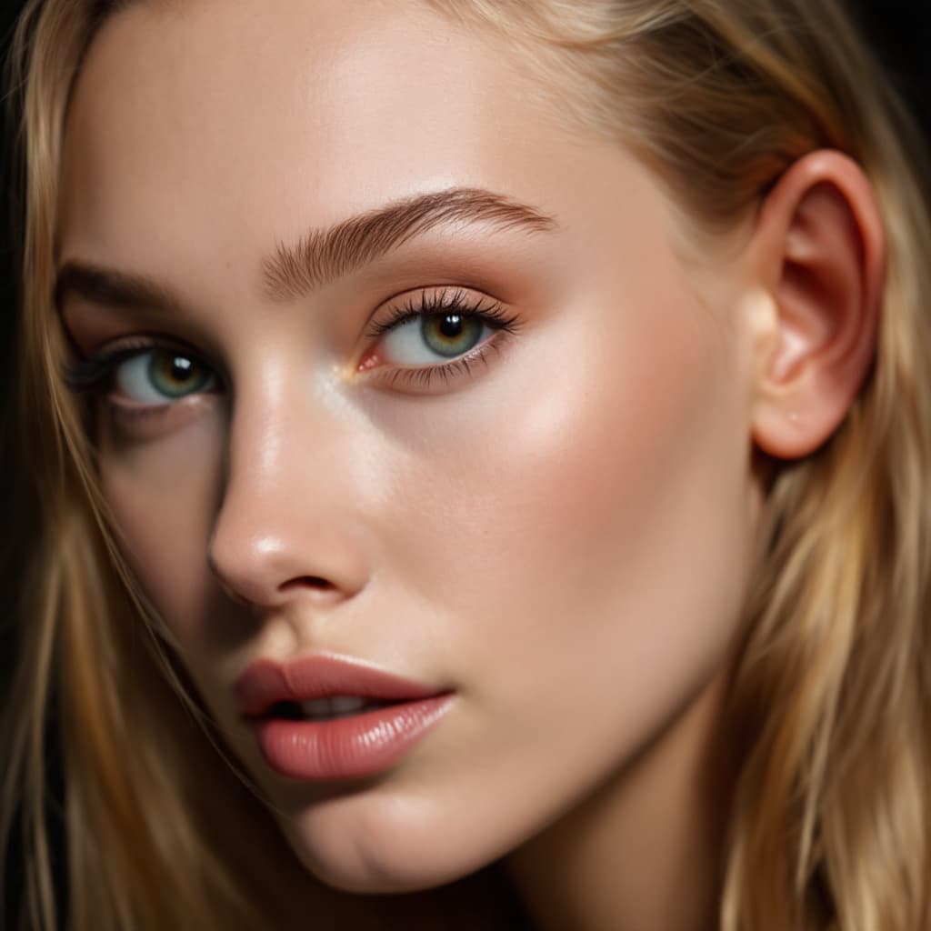 AI generated: A photo model with an ear growing out of her forehead.