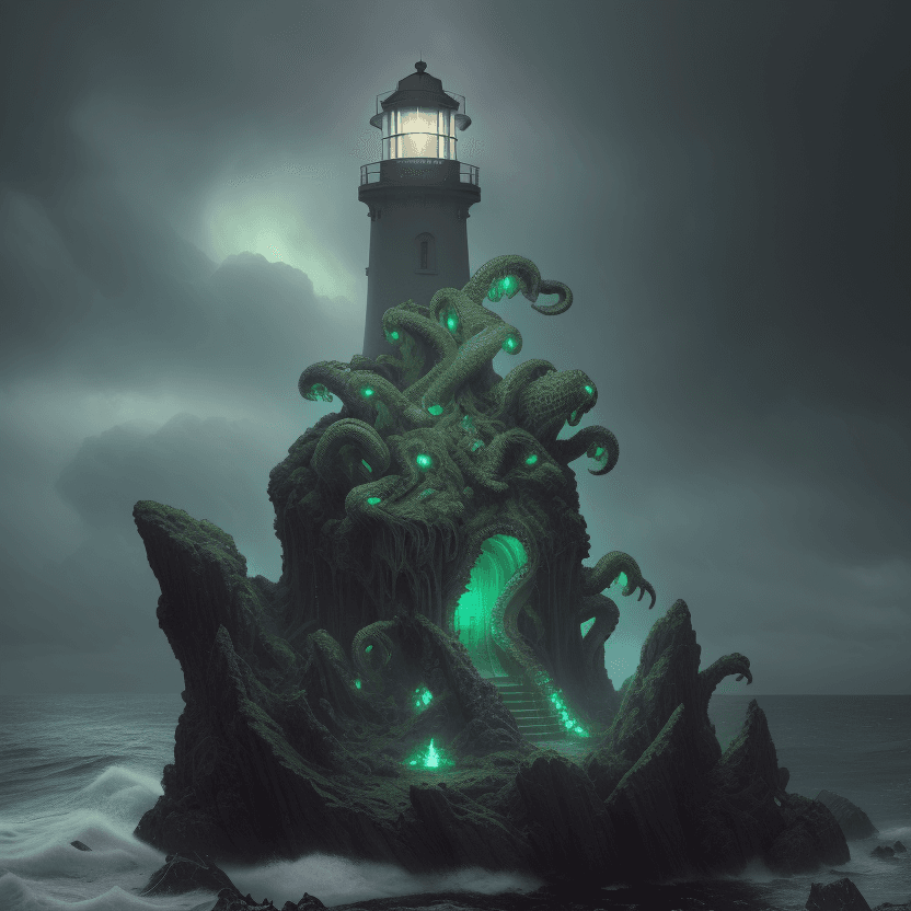 AI generated: cinematic 8k wallpaper, huge Cthulhu 4k, 8k, centered composition, near a lighthouse ((ancient very ...