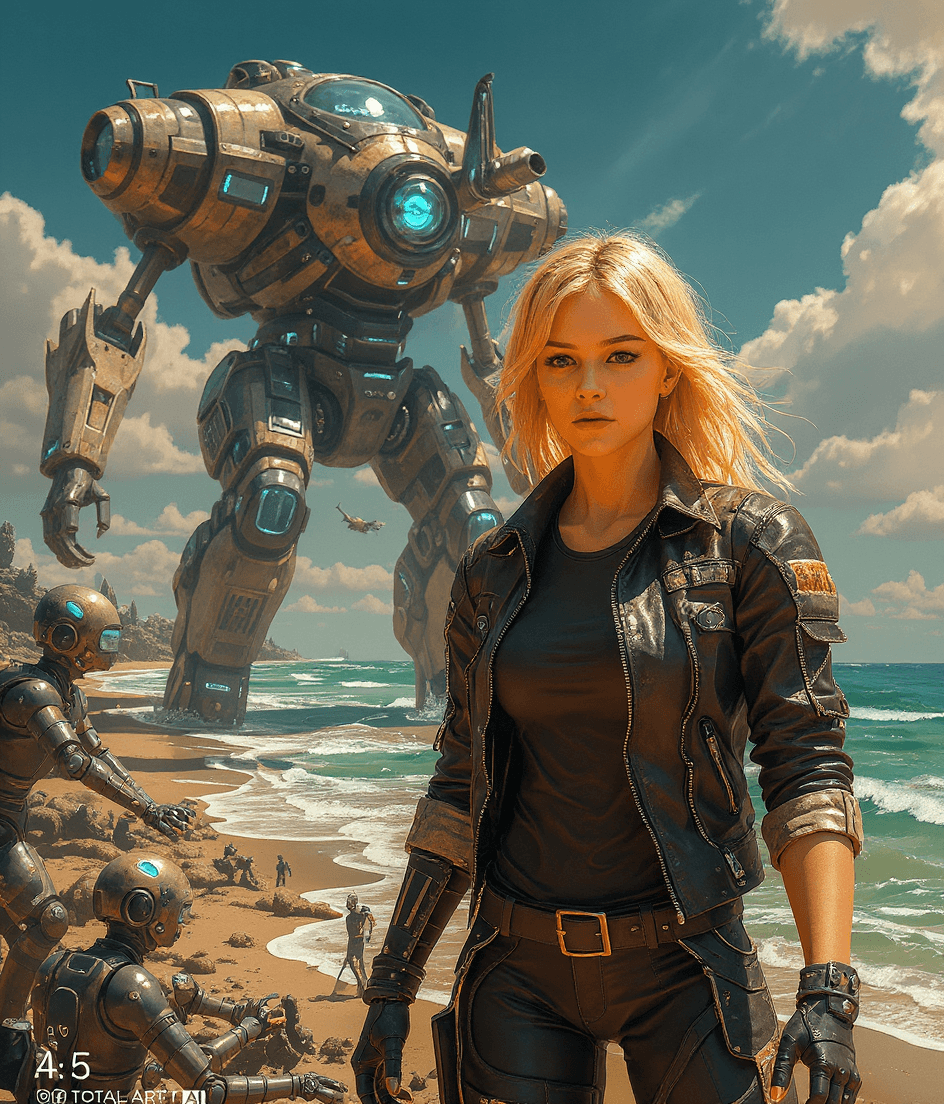 AI generated: Syd Mead style futuristic cyber dieselpunk hovercraft, beautiful European young long hair blonde wom...