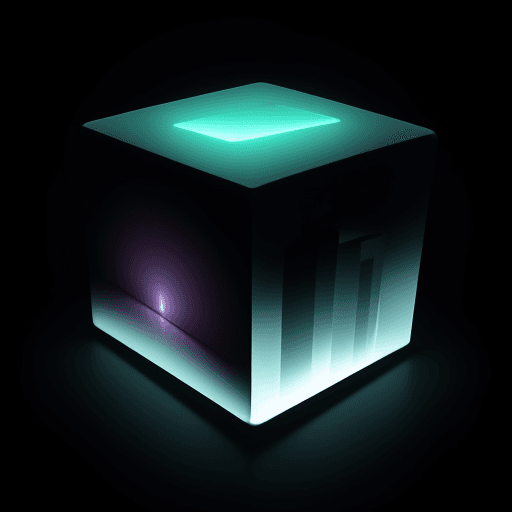 AI generated: digital image of a cube glowing light, dark background, fog,  in the style of yoh nagao, light-focus...