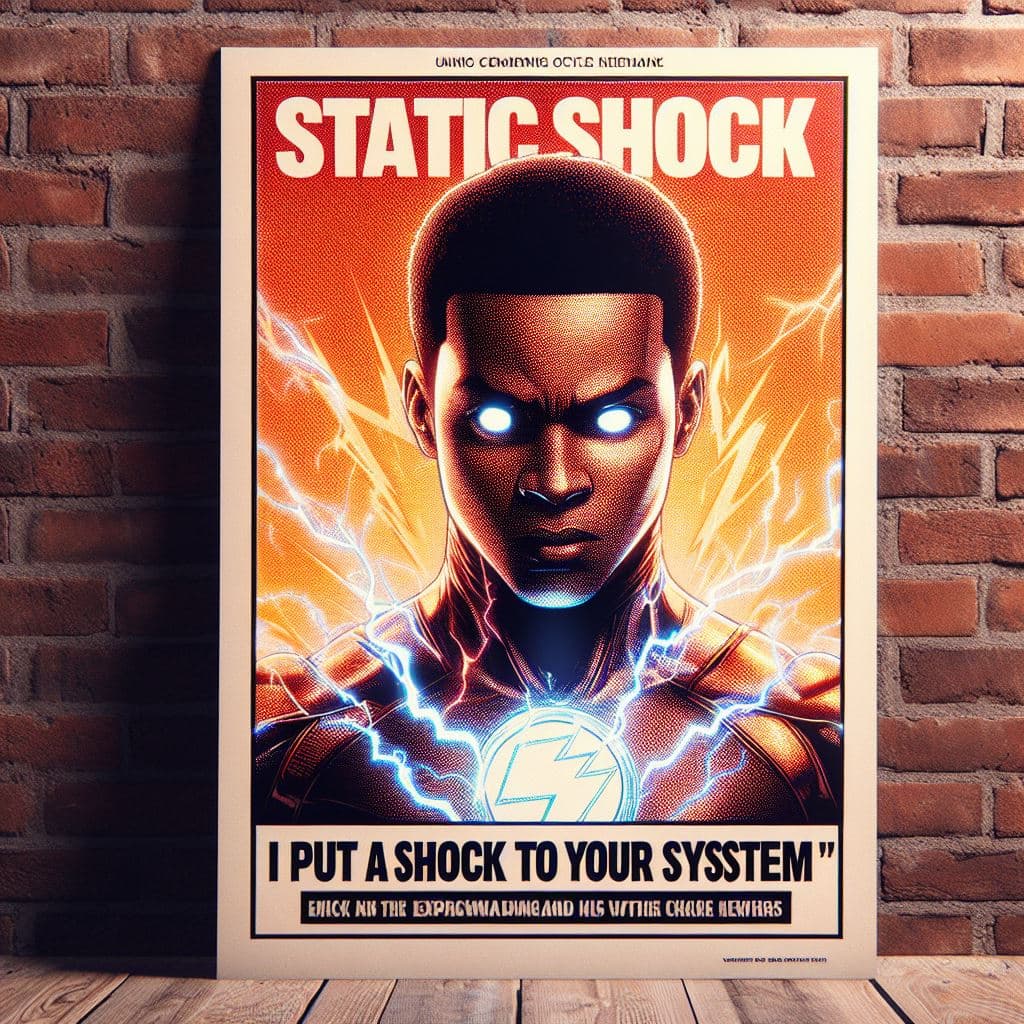AI generated: Virgil Hawkins DC COMICS POSTER from STATIC SHOCK with elegant features in the style of a Comic Grap...