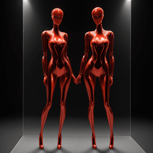 AI generated: high resolution full body photography of redhead supermodel with an extravagant futuristic dress and...