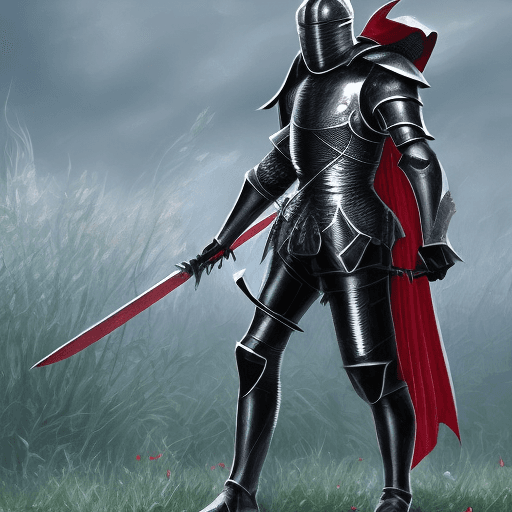 AI generated: A knight in shiny metallic armor with black as the main color and red as the edges (the red color is...
